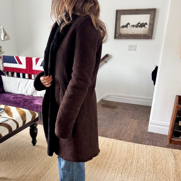Maxfield Parrish Toscana Brown Soft Suede Lamb Shearling coat - Picture 5 of 13